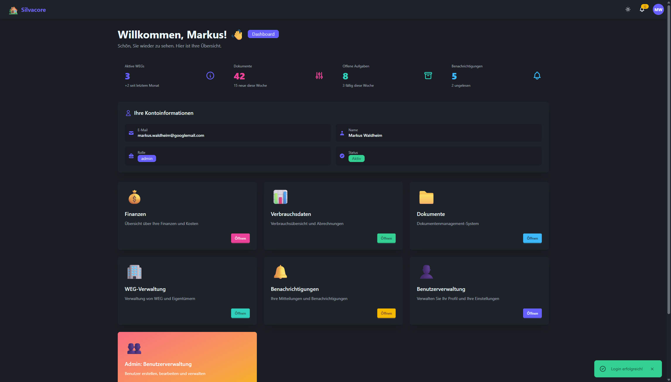 Silvacore: Software zur Haushalts- und Mietkosten-verwaltung – Referenzprojekt Webentwicklung und Design von waldheim.dev