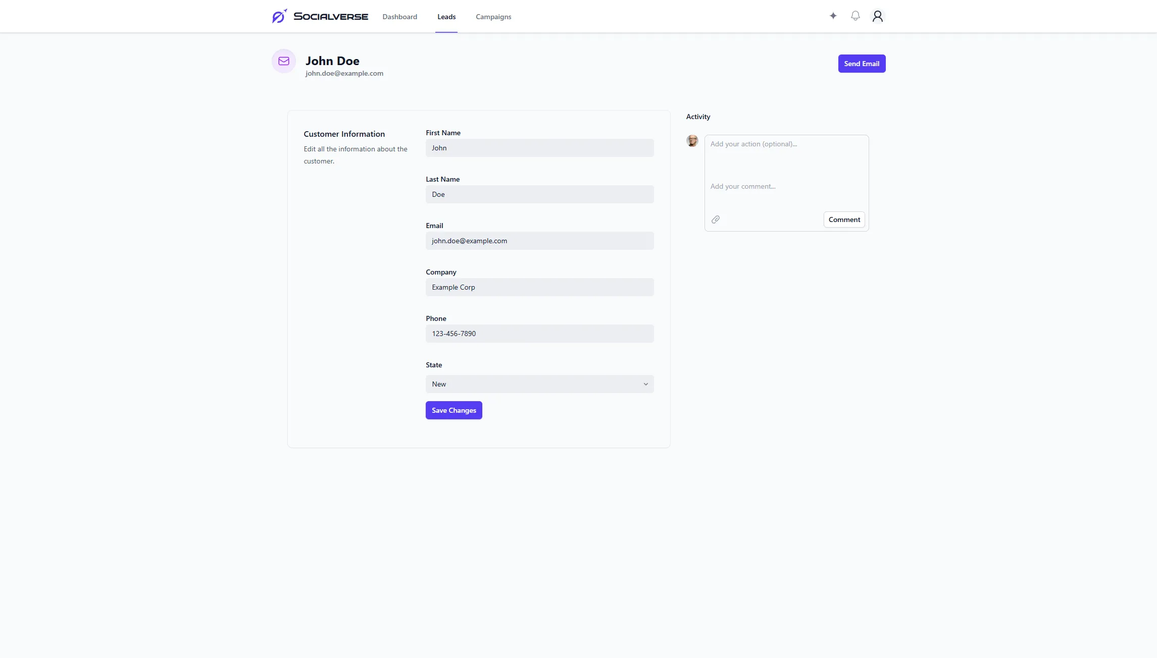 Socialverse detailliertes Lead-Profil mit Interaktionshistorie